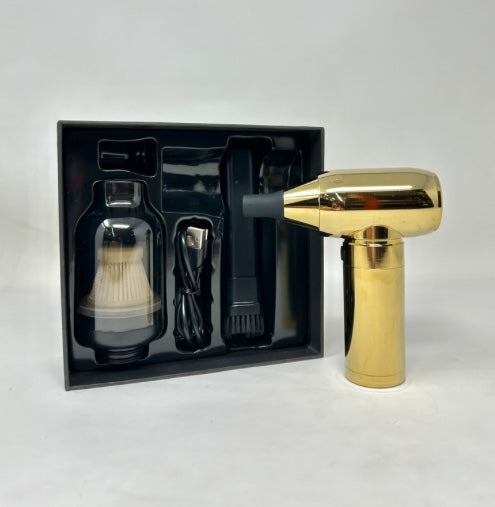 Crossgun electric cordless mini barber strong jet turbo fan air duster gold- with integrated vacuum cleaner accessory