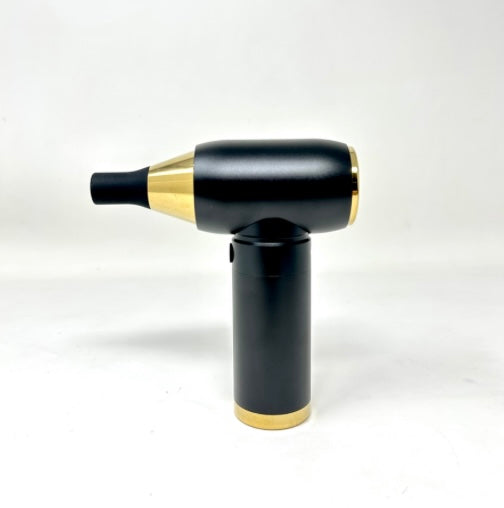 Crossgun electric cordless mini barber strong jet turbo fan air duster black/gold- with integrated vacuum cleaner accessory