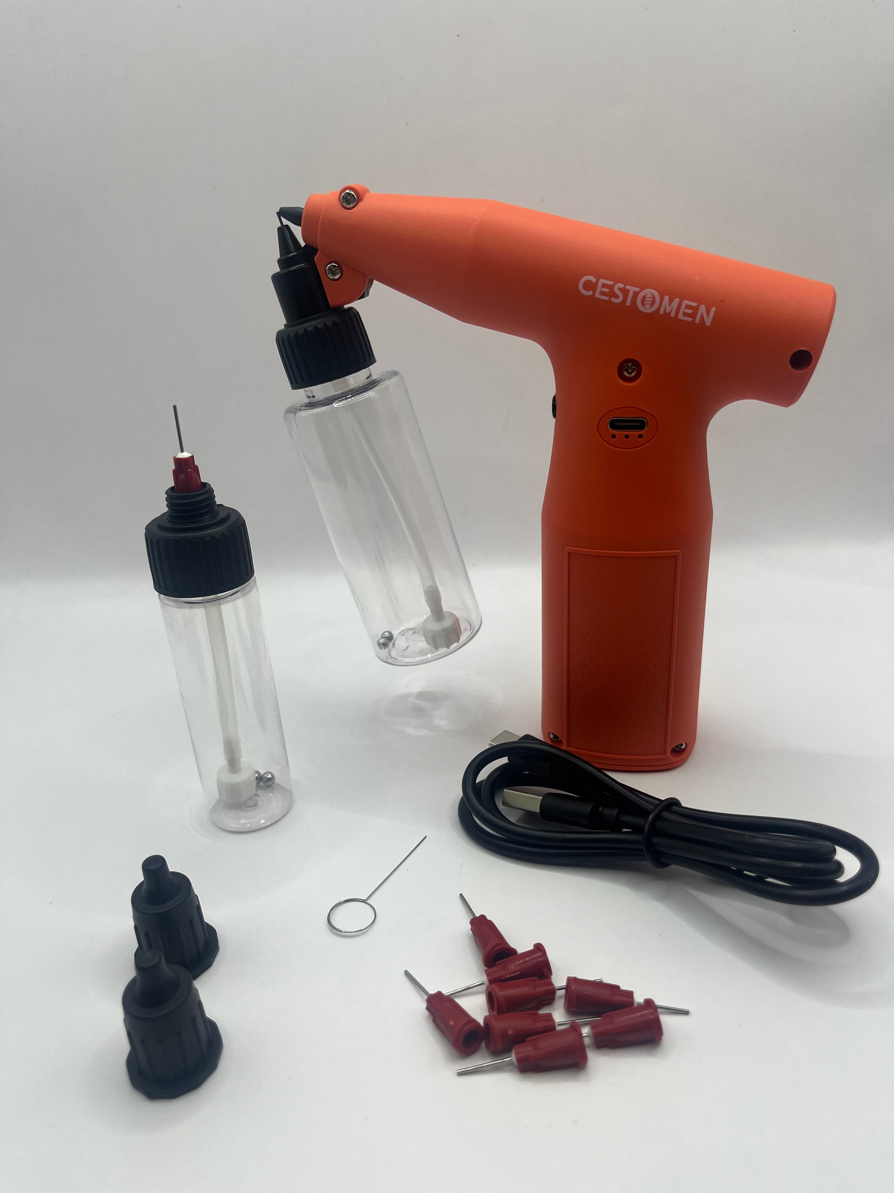 cestomen Clog-Free Airbrush Gun – Cordless Rechargeable Spray Gun for Hair Semi-Permanent Dye, Enhancements & Dye Application – Adjustable Pressure, No-Clog Technology, Barbers orange