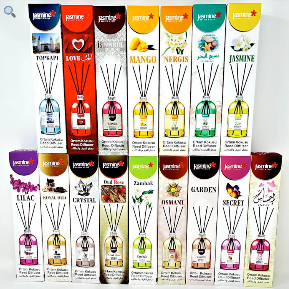 Jasmine Scented Air Freshener Oil Set with 4 Reed Sticks 3oz – choose from 16 scents