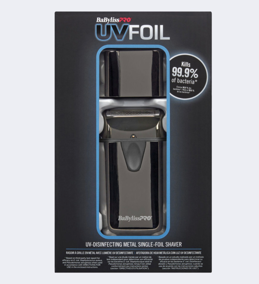 BaBylissPRO UVFOIL Disinfecting UV Metal Single Foil Cordless Shaver – kills 99.9% of bacteria – FXLFS1