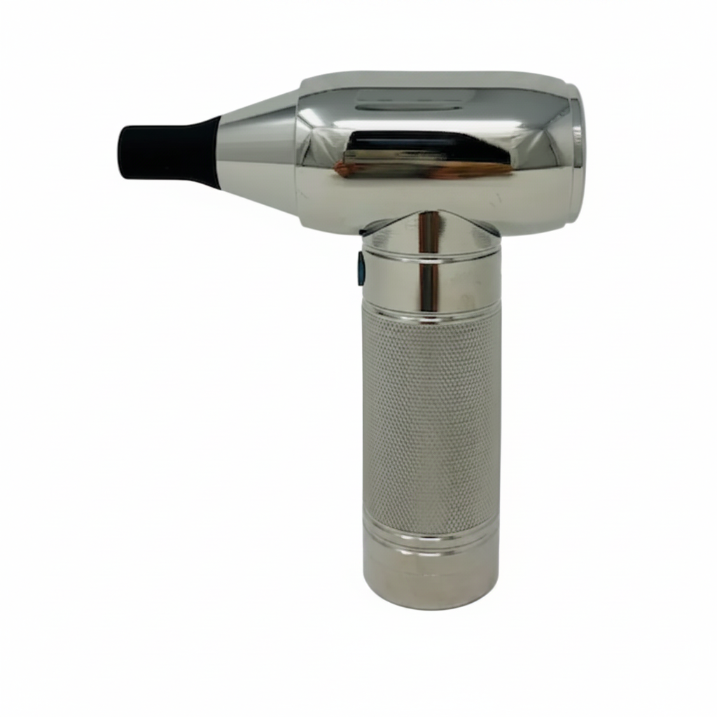 Electric Cordless Mini Barber Strong Jet Turbo Fan Air Duster Silver – with Integrated Vacuum Cleaner Accessory