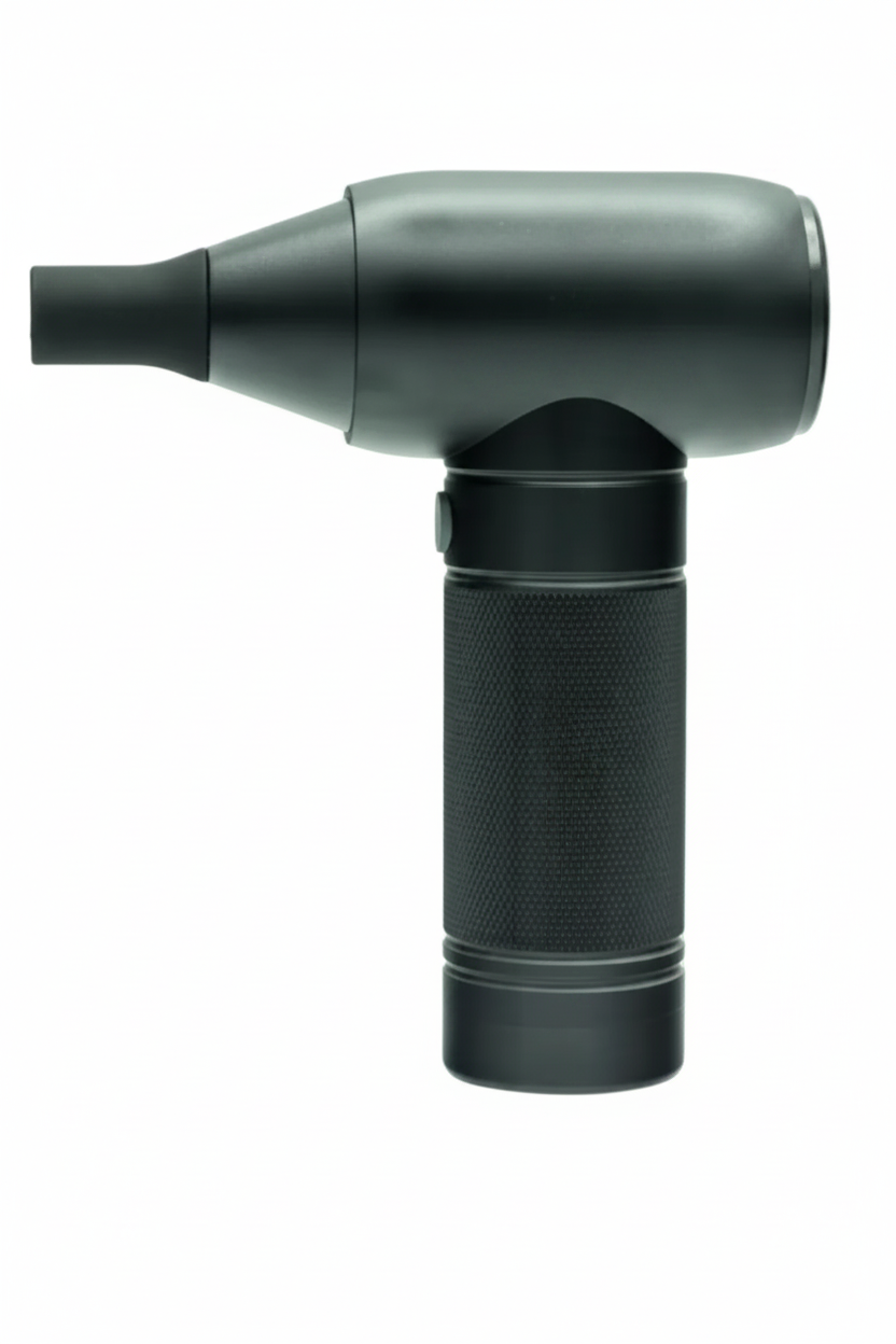 Electric Cordless Mini Barber Strong Jet Turbo Fan Air Duster Black – with Integrated Vacuum Cleaner Accessory