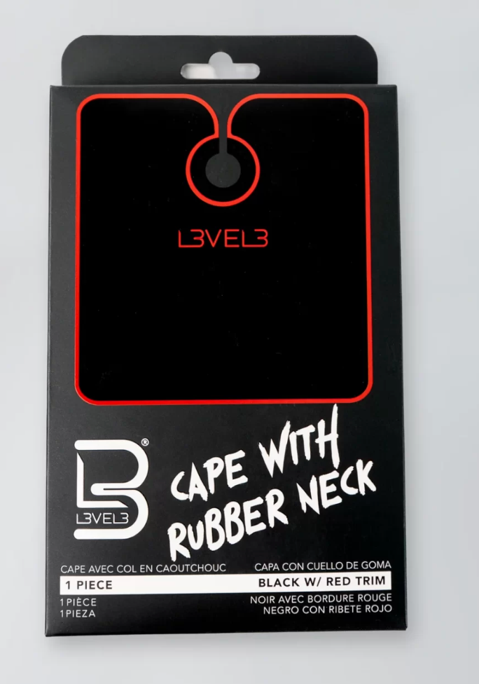 L3VEL3™ professional rubber neck cutting cape – Black / Red trim