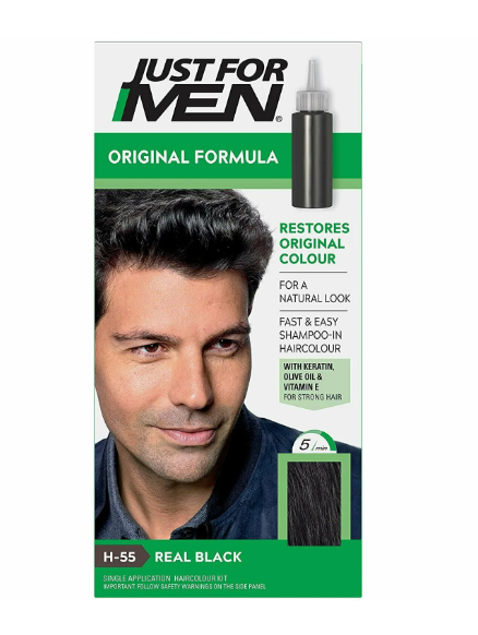 Just For Men Shampoo-In Color Gray Hair Coloring for Men H55 Real Black 1.11 oz