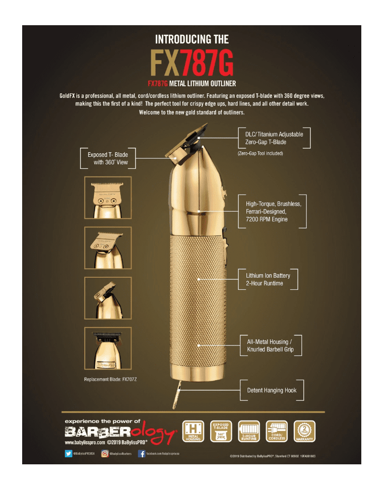 BaBylissPRO Gold FX Skeleton Cordless Trimmer FX787G