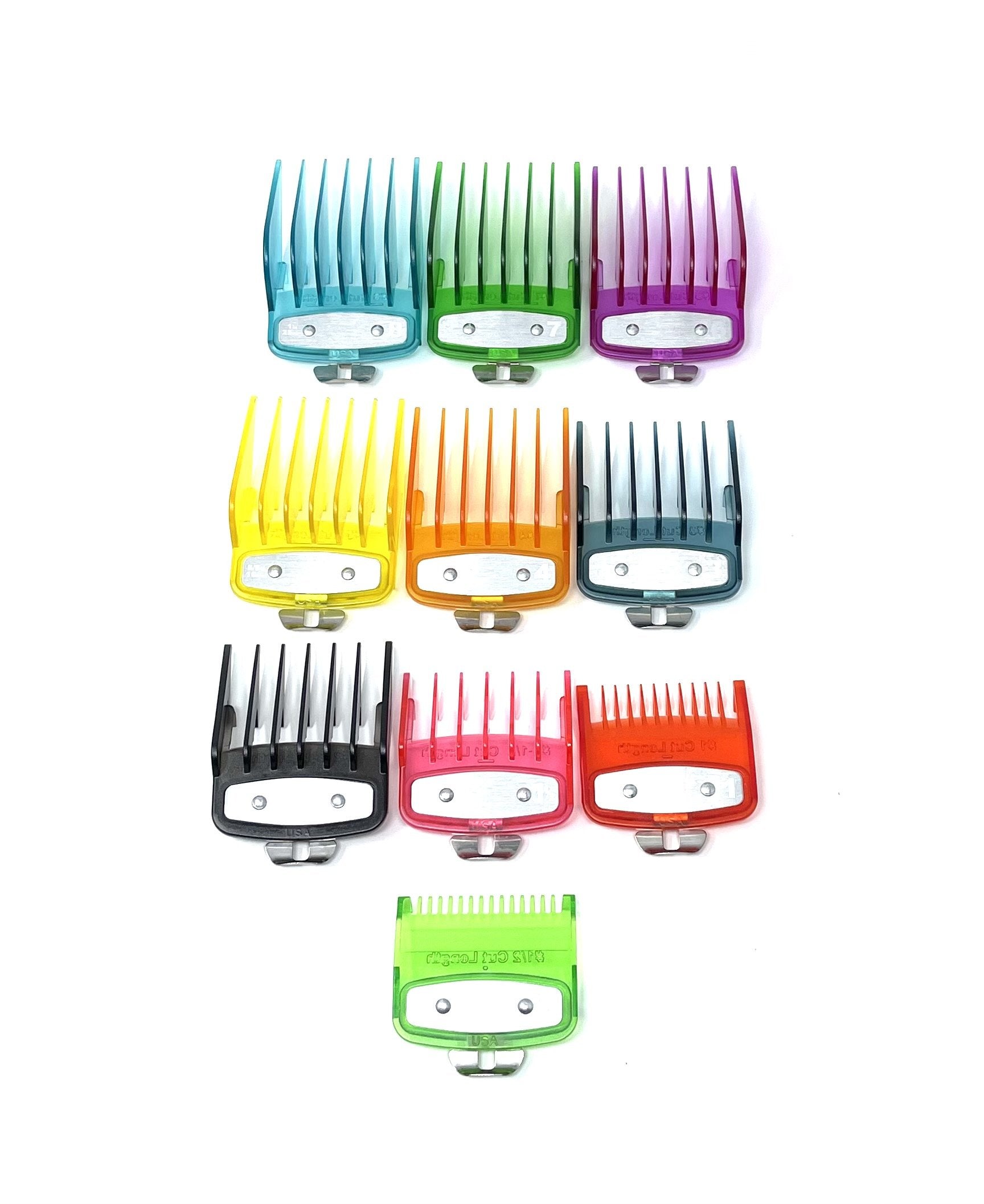Colorful Clear Clipper guards set with metal clip -fits wahl and babyliss 1-8, 0.5, 1.5
