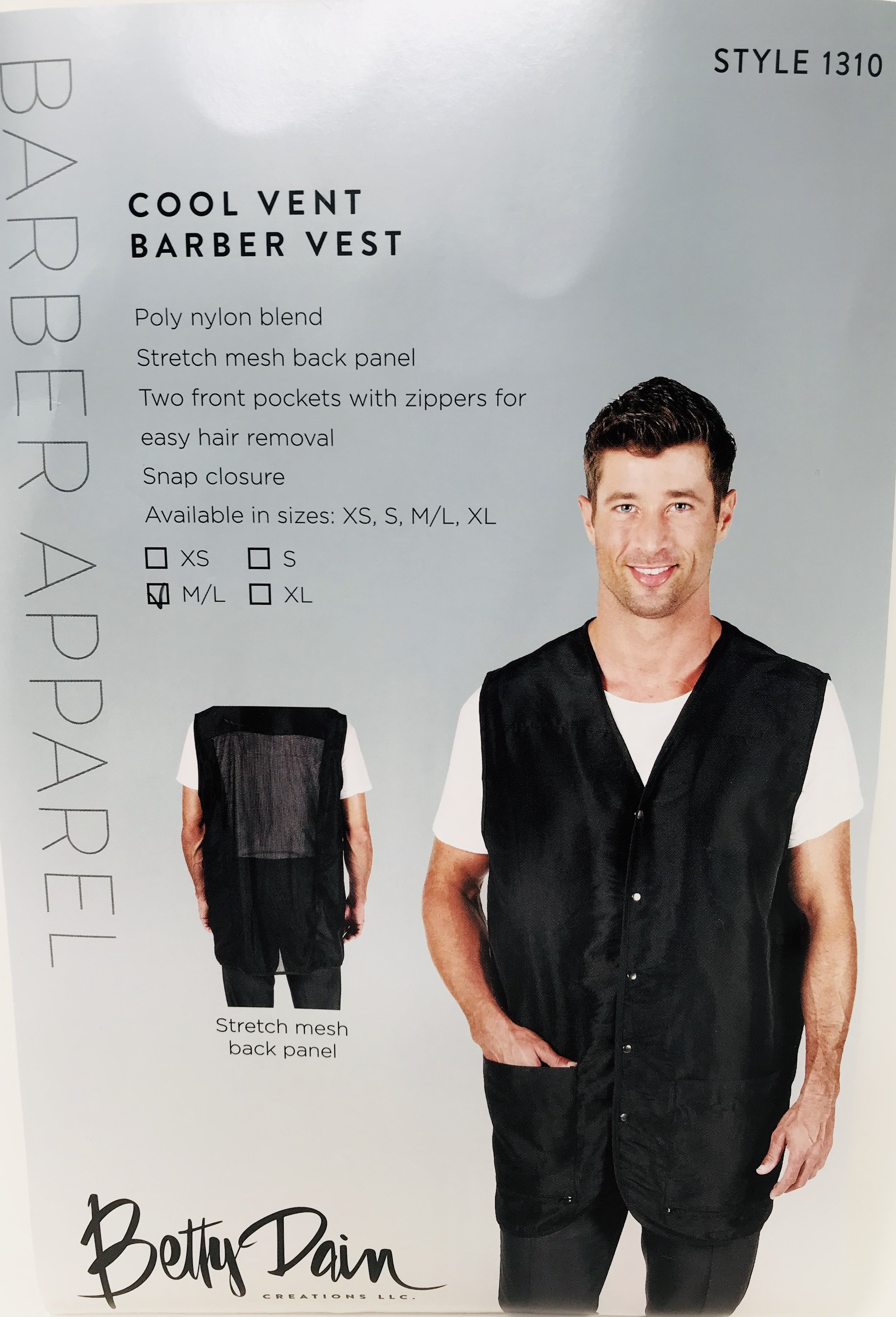 Betty Dain Cool vent Barber Vest Black -7 sizes in stock