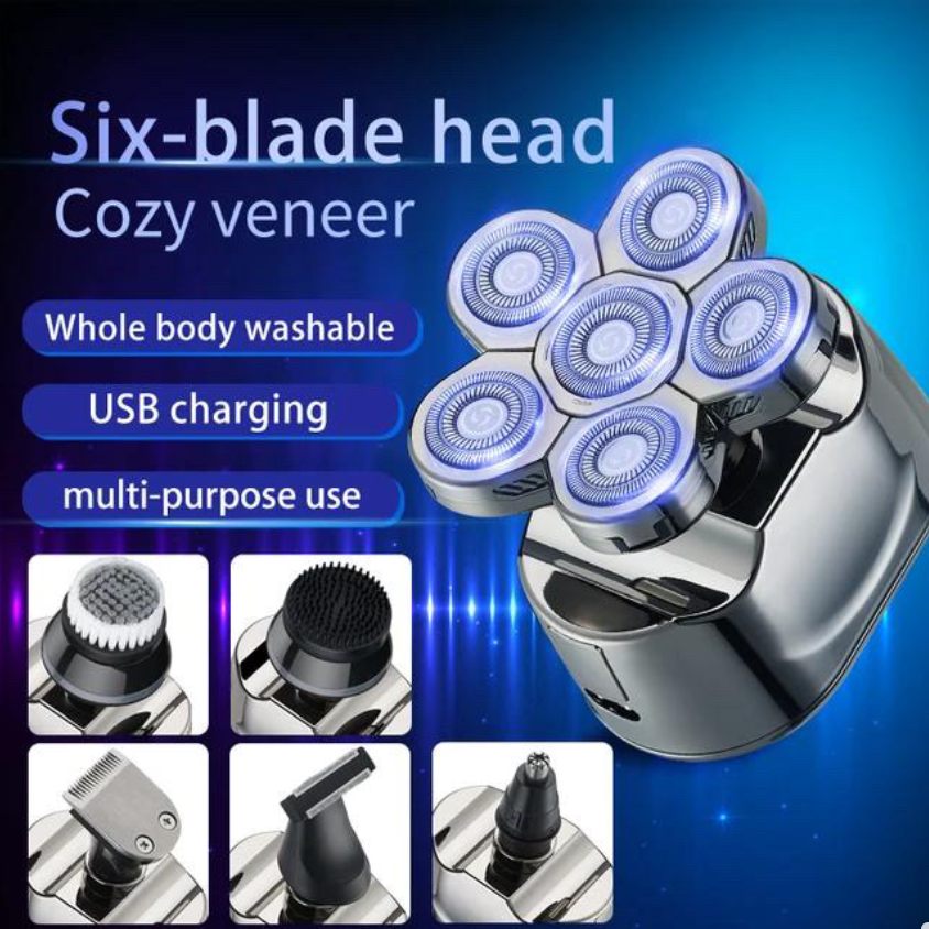 Electric Cordless Head Skull Bald Shaver – 6 round Blade heads