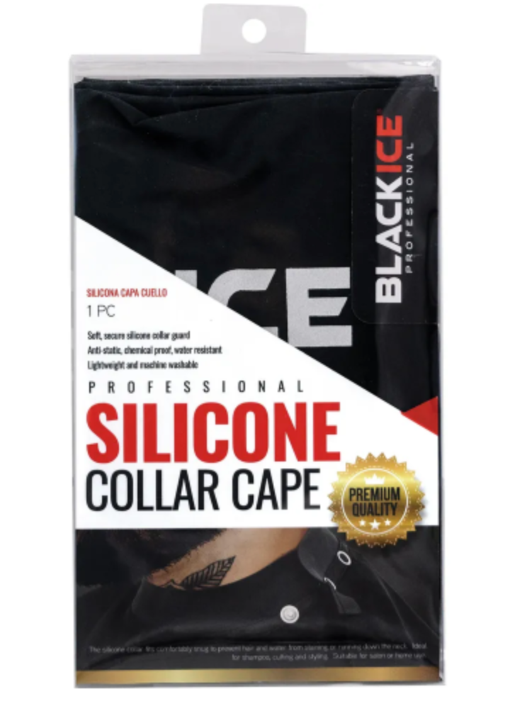 BlackIce Premium Professional Silicone Collar Black Barber Cape #BVE016