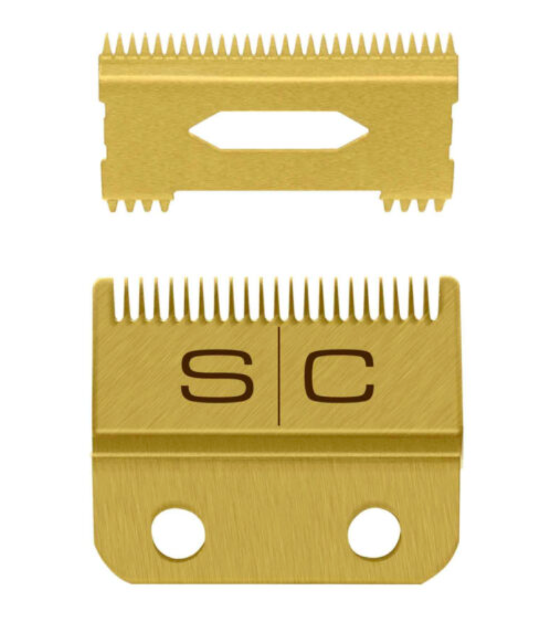 StyleCraft S|C REPLACEMENT FIXED GOLD TITANIUM FADE CLIPPER BLADE WITH GOLD TITANIUM MOVING SLIM DEEP TOOTH CUTTER SET #SC521G