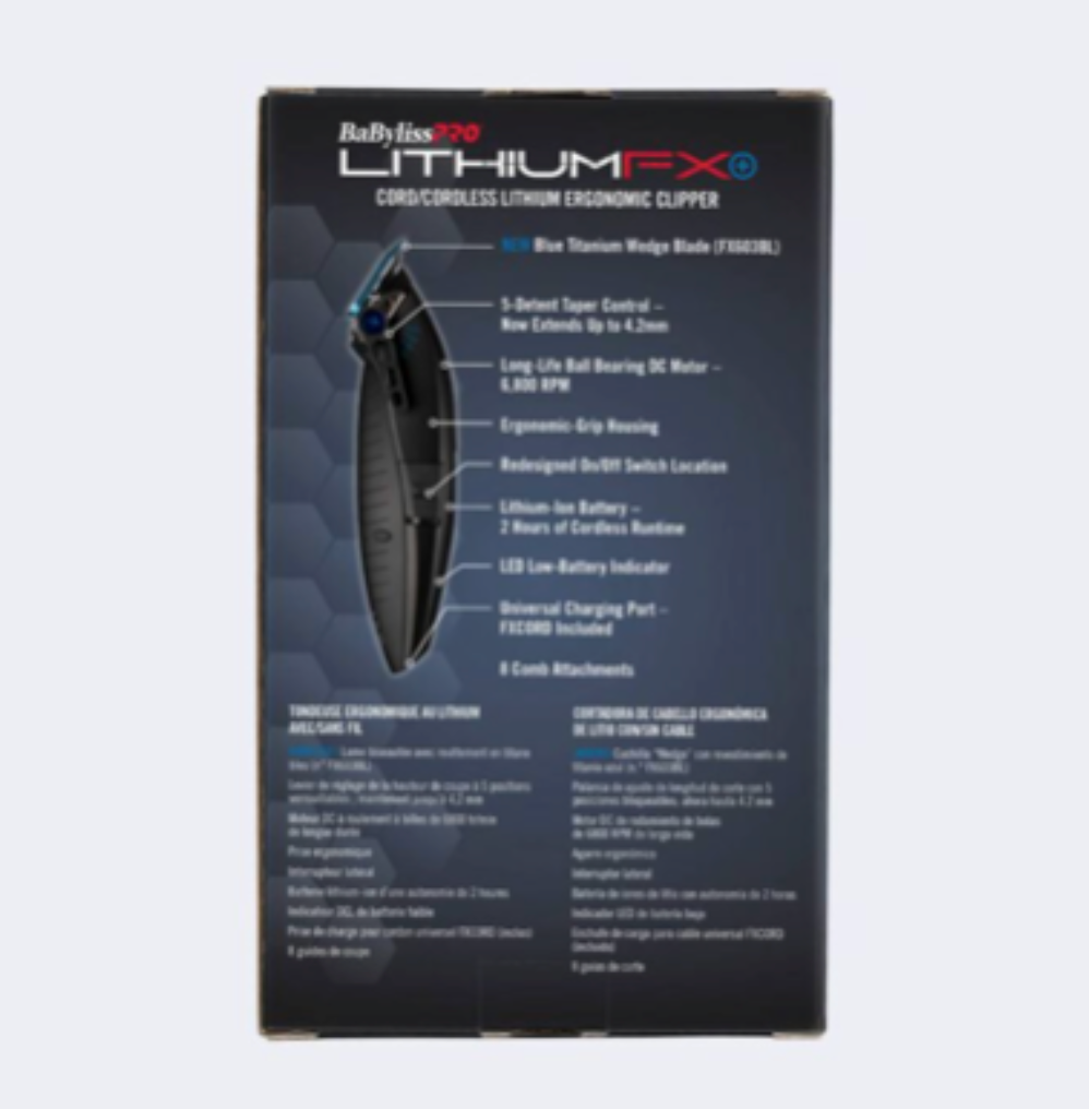 BABYLISSPRO LITHIUMFX+ LIMITED EDITION MATTE BLACK CORD/CORDLESS LITHIUM ERGONOMIC CLIPPER #FX673NSMB