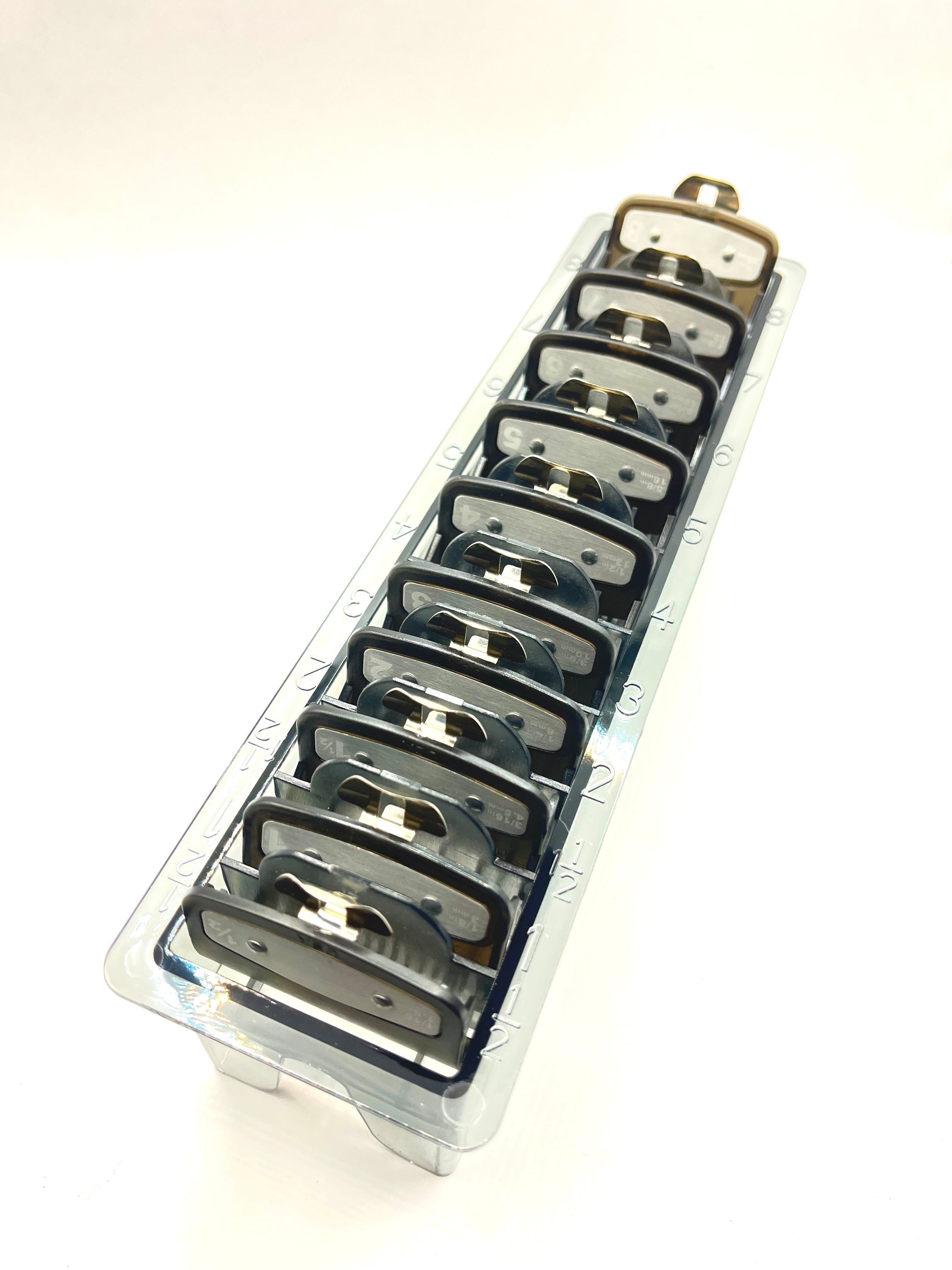 black Clear Clipper premium guards set with metal clip – fits wahl and babyliss (1-8, 0.5, 1.5) Tray inlcuded