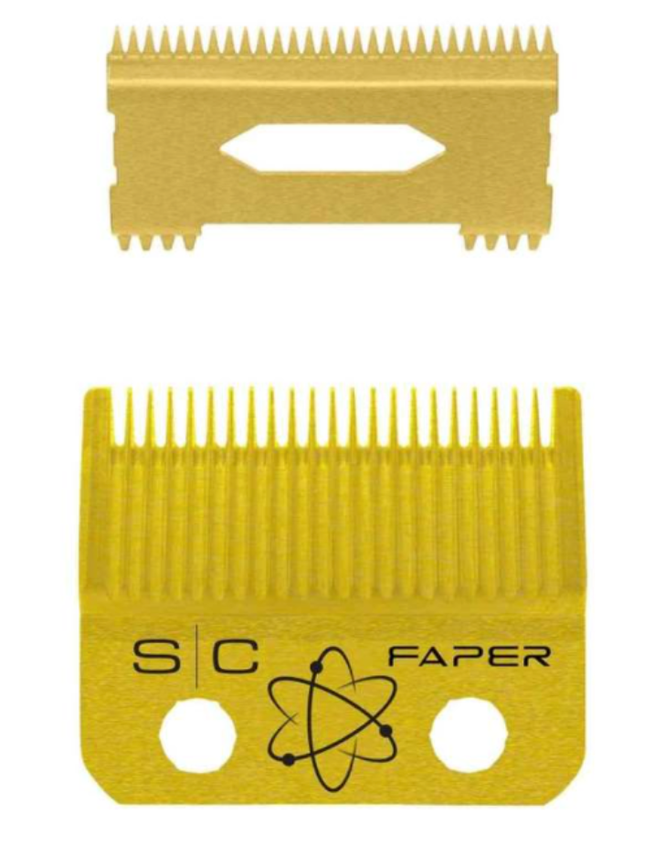 StyleCraft S|C REPLACEMENT FIXED GOLD FAPER CLIPPER BLADE WITH GOLD MOVING SLIM DEEP TOOTH CUTTER SET #SC525G