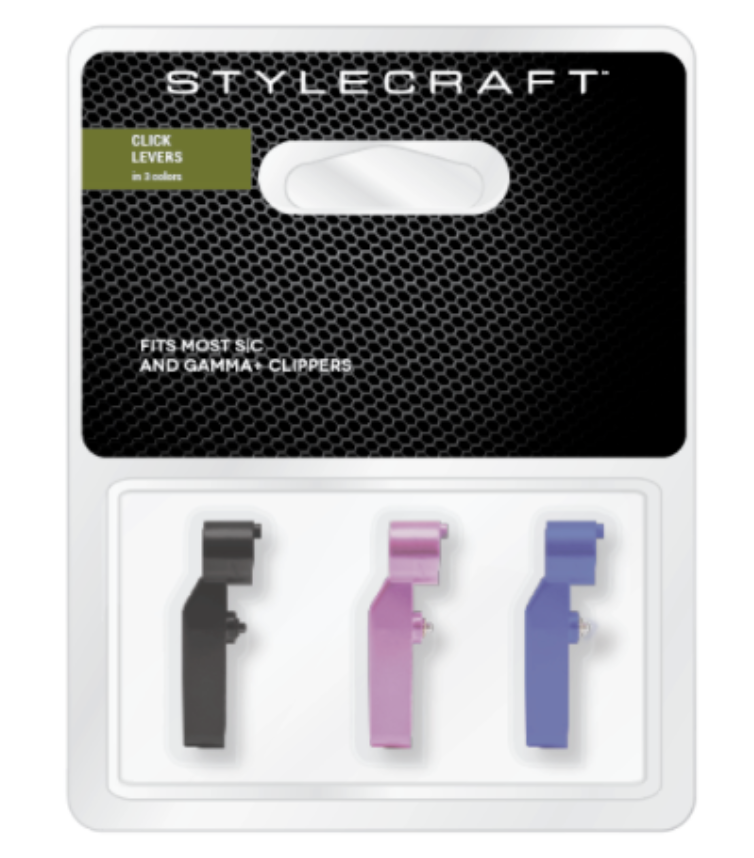 STYLECRAFT REPLACEMENT CLIPPER CLICK LEVER 3 PACK – METALLIC PINK, METALLIC BLUE, MATTE BLACK