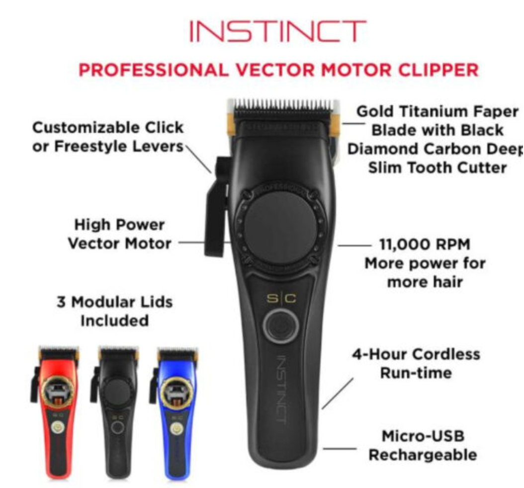 StyleCraft S|C Instinct professional Vector Motor Cordless Clipper & Trimmer Combo – With Torque Control