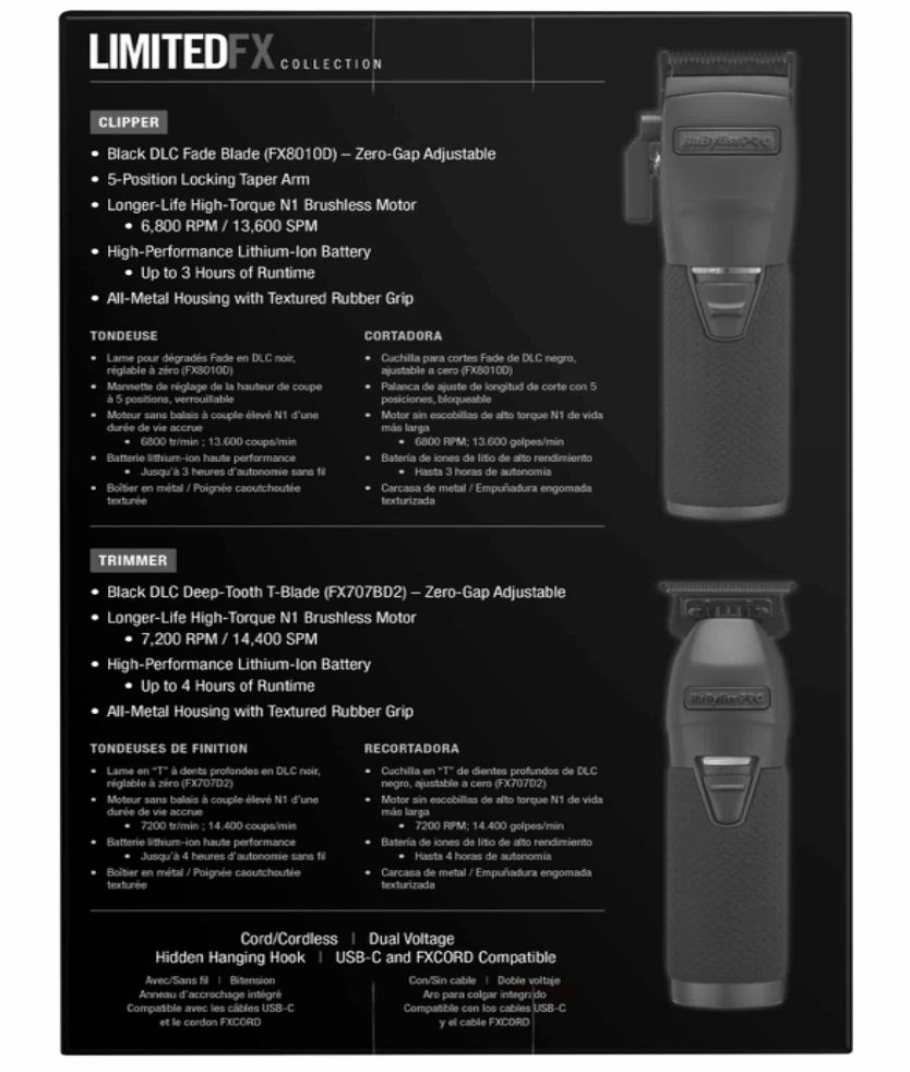 BabylissPro LimitedFX Collection Edition Mat Black Clipper and Trimmer #FXDUOCTMB