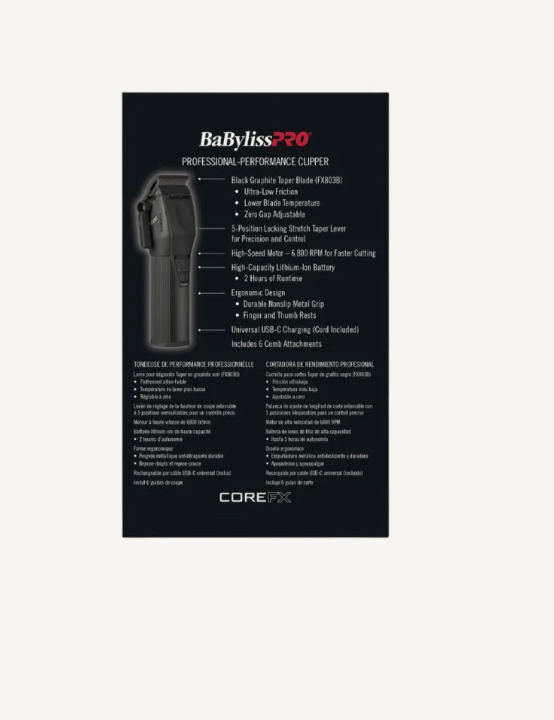 BaBylissPRO CoreFX Cordless Clipper - Matte Black (FX86MB)