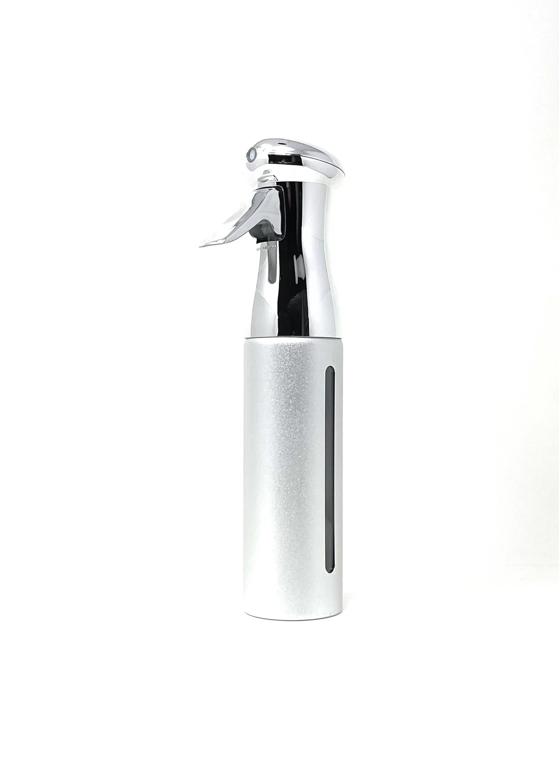 Silver chrome continuous spray mist bottle 10oz