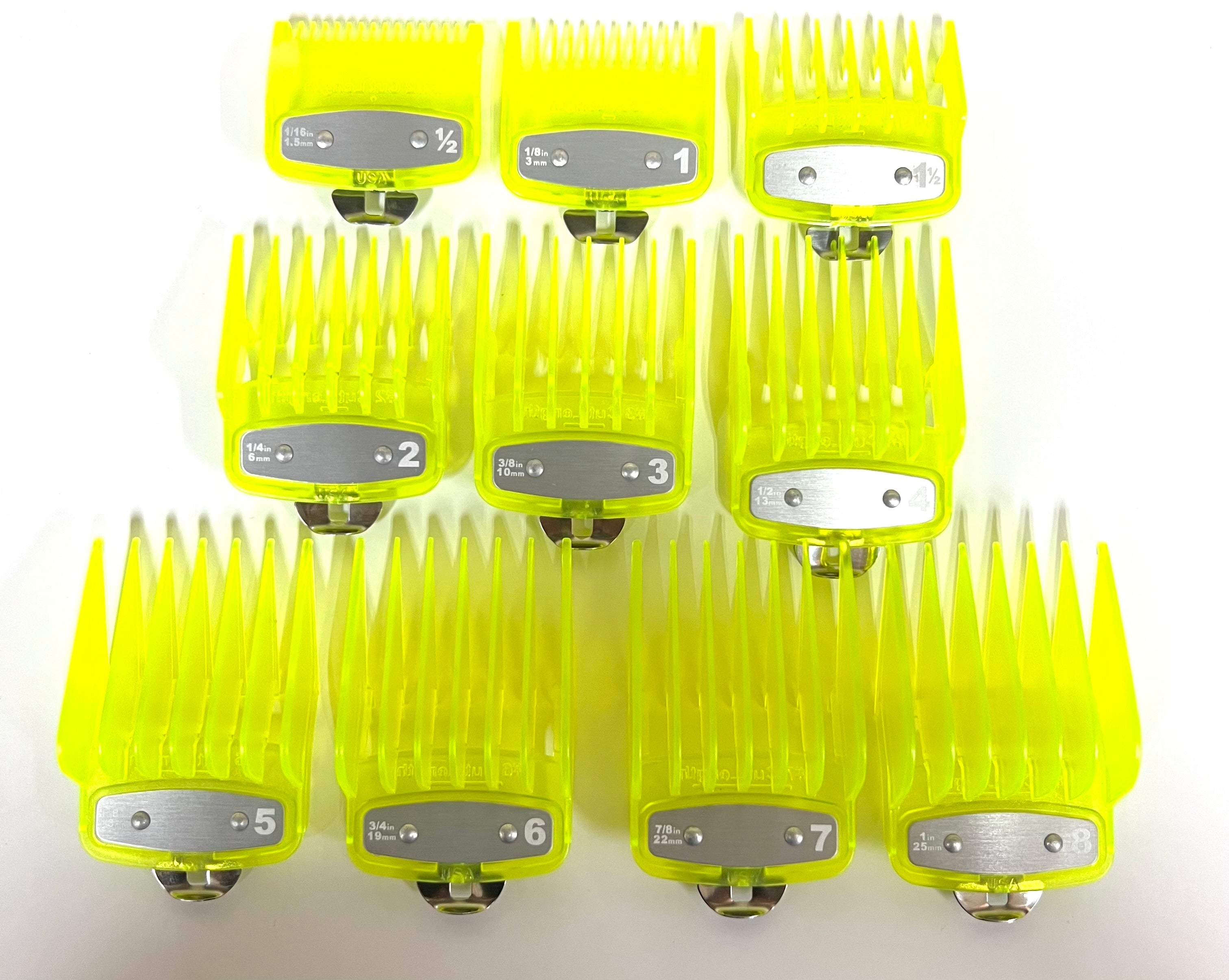 yellow Clear Clipper premium guards set with metal clip – fits wahl and babyliss 1-8, 0.5, 1.5