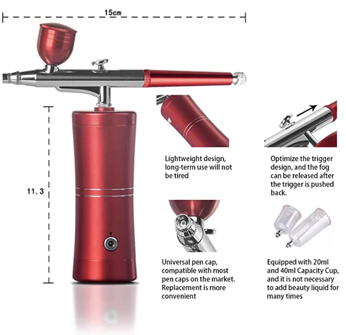 Cordless Airbrush System Compressor with additional Capacity Cups – Red