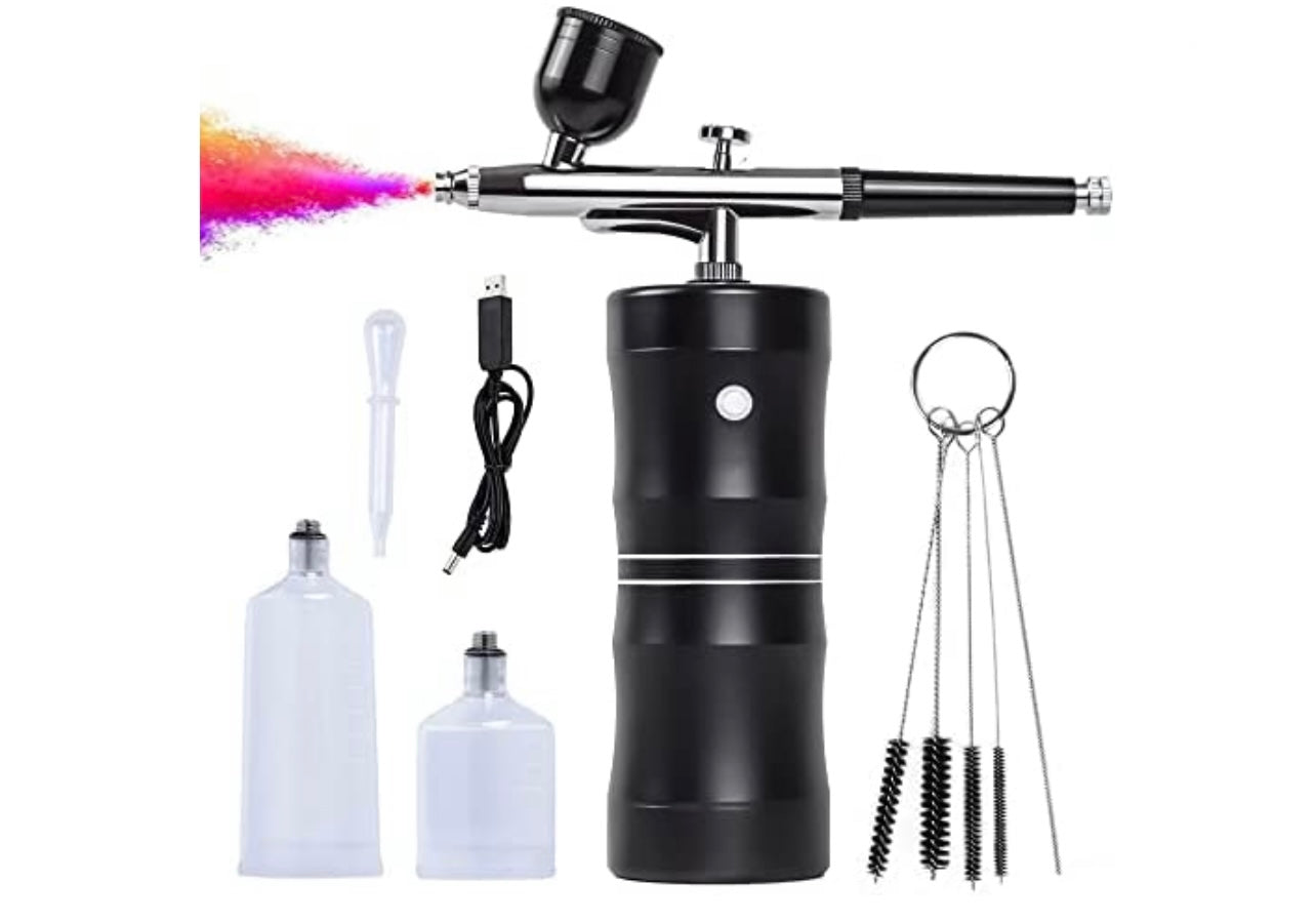 Cordless Airbrush System Compressor with additional Capacity Cups – black