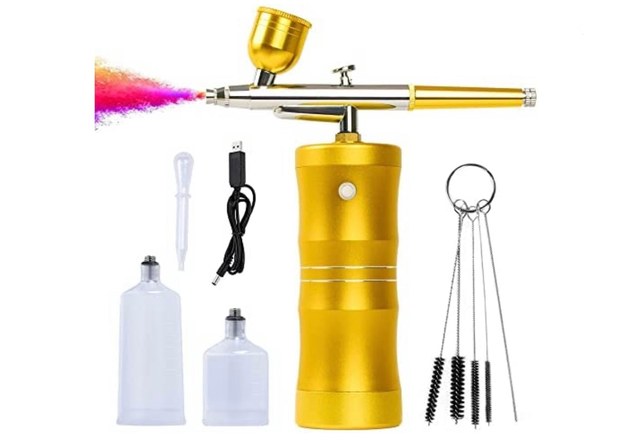 Cordless Airbrush System rigid body Compressor with additional Capacity Cups – gold