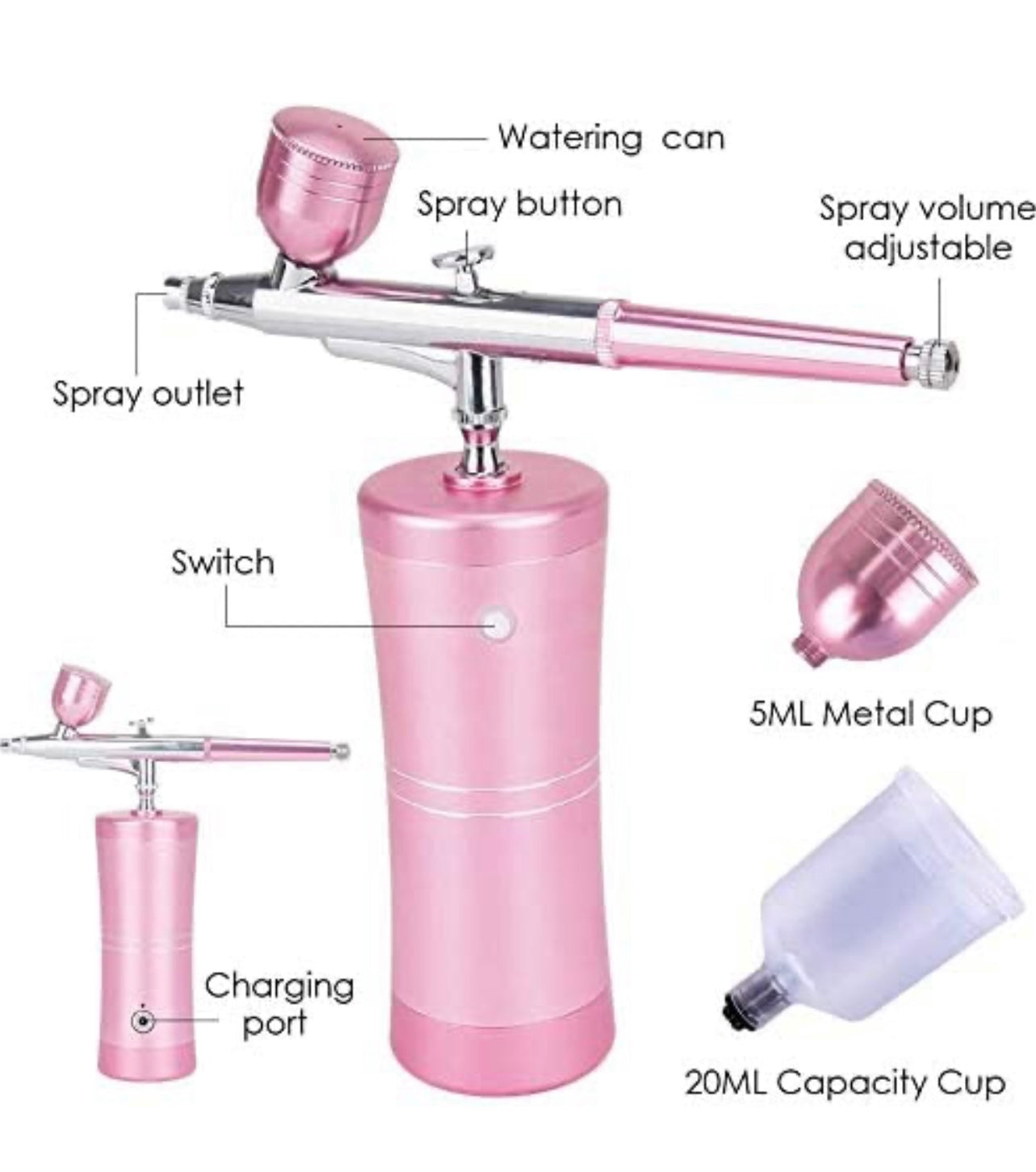 Cordless Airbrush System smooth body Compressor with additional Capacity Cups – pink