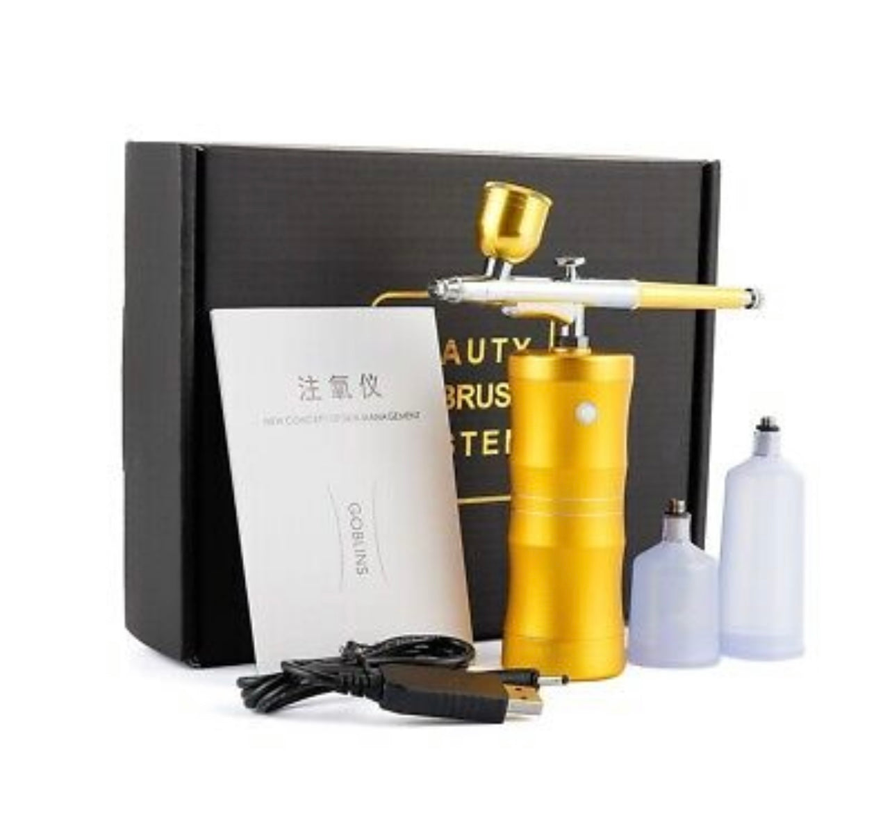 Cordless Airbrush System rigid body Compressor with additional Capacity Cups – gold