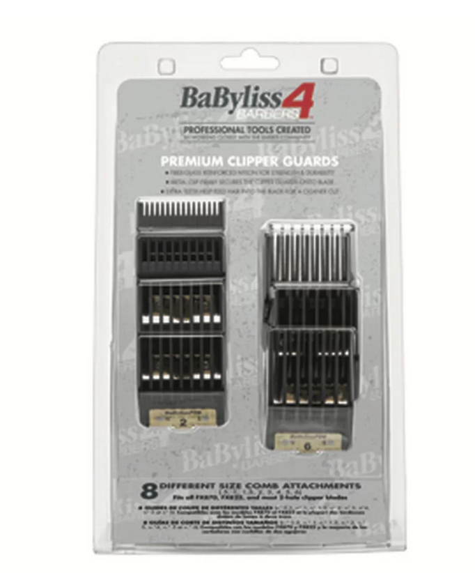 BaBylissPRO BaByliss4Barbers Premium Clipper Guards Set 8pc Guides with Gold Metal Clip FXPCG