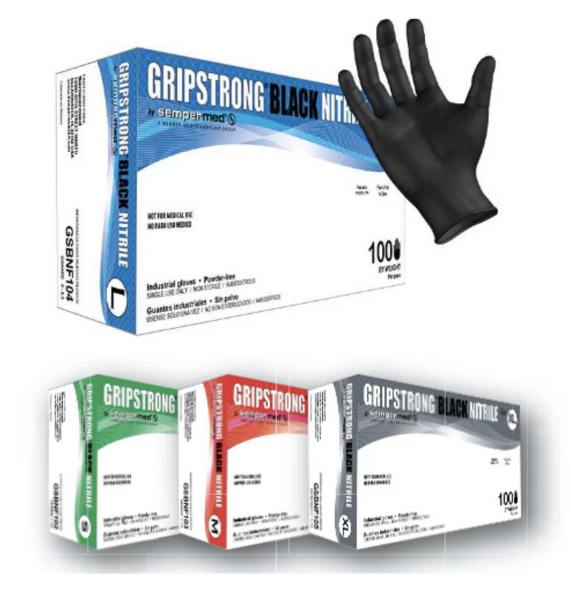 GripStrong Black Nitrile Gloves 100pc