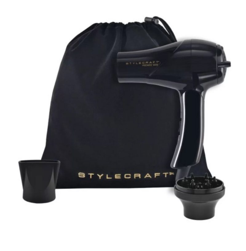 StyleCraft S|C Peewee 1200 Folding Handle Compact Travel Hair Dryer – Black