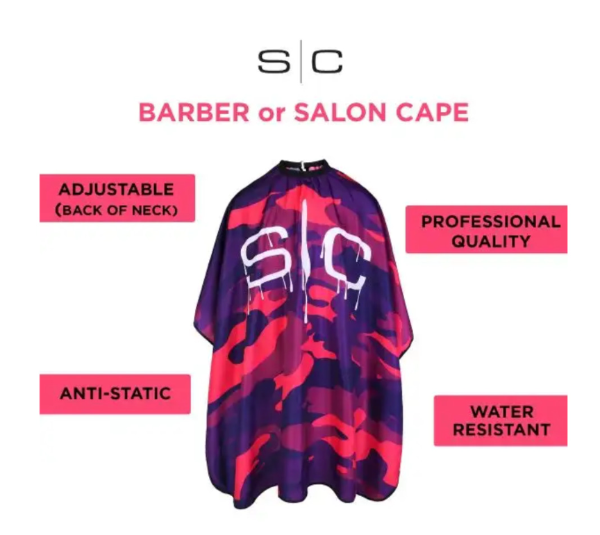 GAMMA+ & STYLECRAFT PINK CAMO BARBER & STYLIST CAPES SC323PK