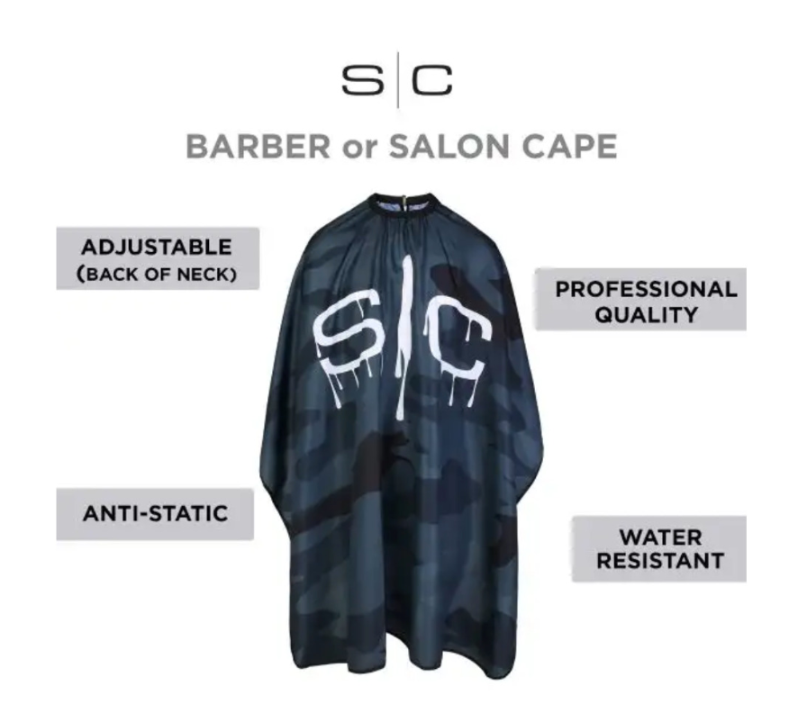 GAMMA+ & STYLECRAFT BLACK CAMO BARBER & STYLIST CAPES SC324B