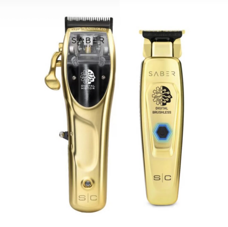 StyleCraft S|C Saber Combo – Gold Metal Body Cordless Clipper & Gold Trimmer Duo