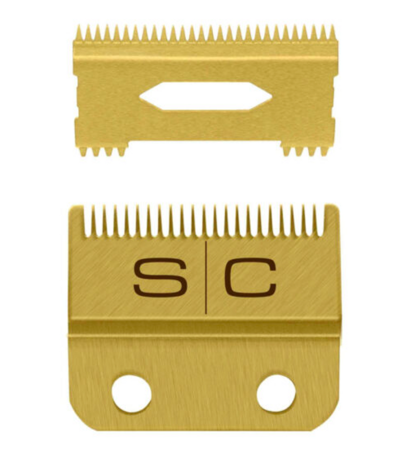 StyleCraft S|C REPLACEMENT FIXED GOLD TITANIUM FADE CLIPPER BLADE WITH GOLD TITANIUM MOVING SLIM DEEP TOOTH CUTTER SET