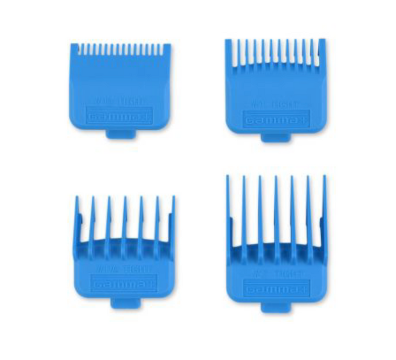 GAMMA+ DUB MAGNETIC TIGHT CLIPPER GUARDS 4-PACK CYAN BLUE