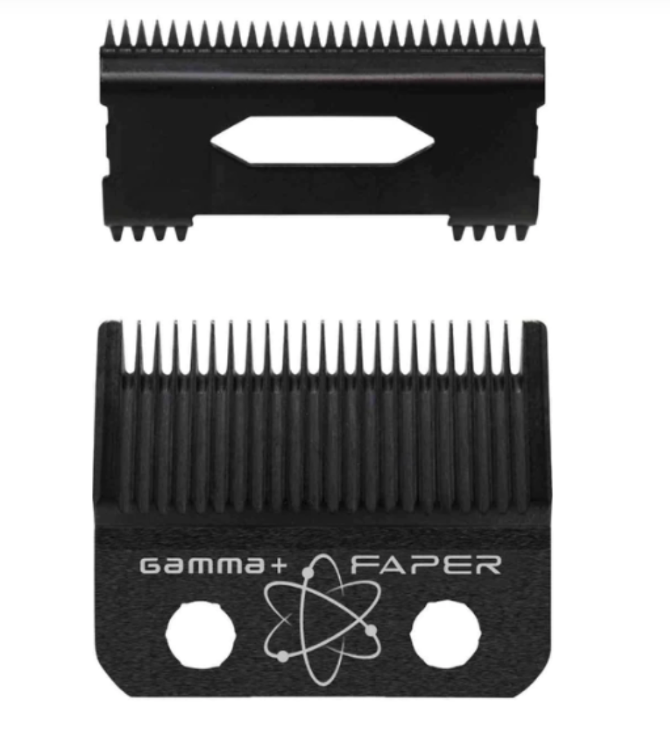 Gamma + REPLACEMENT FIXED BLACK FAPER CLIPPER BLADE WITH BLACK MOVING SLIM DEEP TOOTH CUTTER SET #GP520B