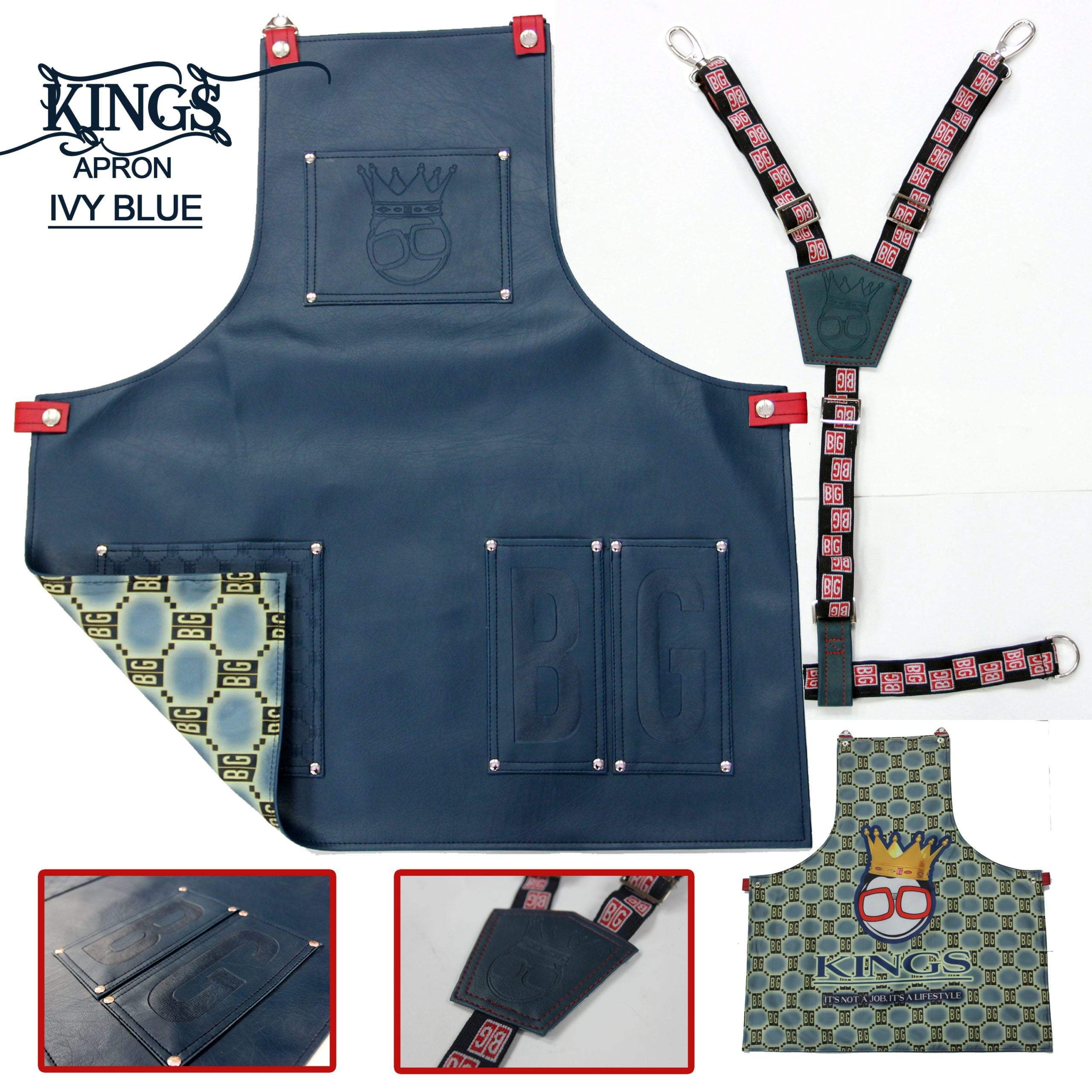 BarberGeeks Xl King's Ivy Blue Apron With Y-Strap